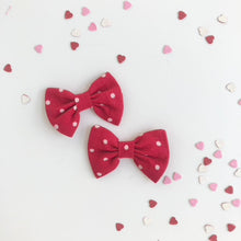 Load image into Gallery viewer, red polka dot | classic bow pigtail set