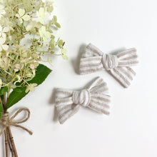 Load image into Gallery viewer, linen school girl bow | woven stripe-natural