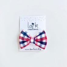 Load image into Gallery viewer, gingham navy/red | mini bow hair clip
