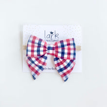 Load image into Gallery viewer, gingham navy/red | sailor bow headband
