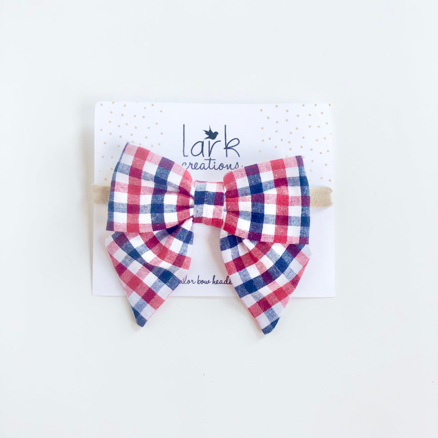 gingham navy/red | sailor bow headband