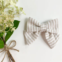 Load image into Gallery viewer, linen sailor bow | woven stripe-natural
